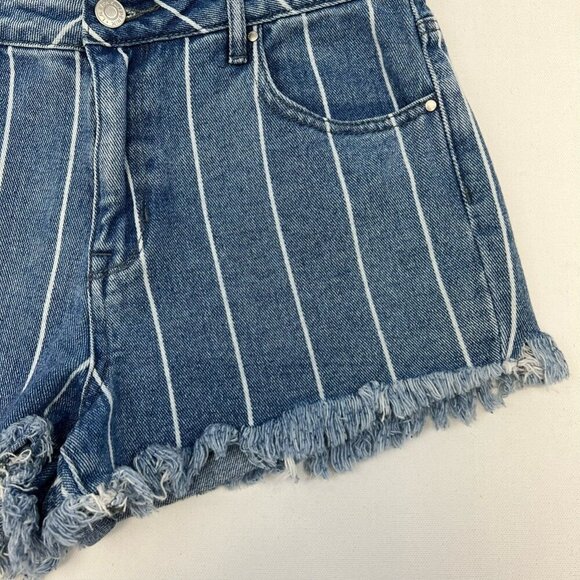 Pacsun Womens High Rise Festival Jean Shorts Cut-Off Blue/White Stripe 28 Waist - Picture 7 of 11